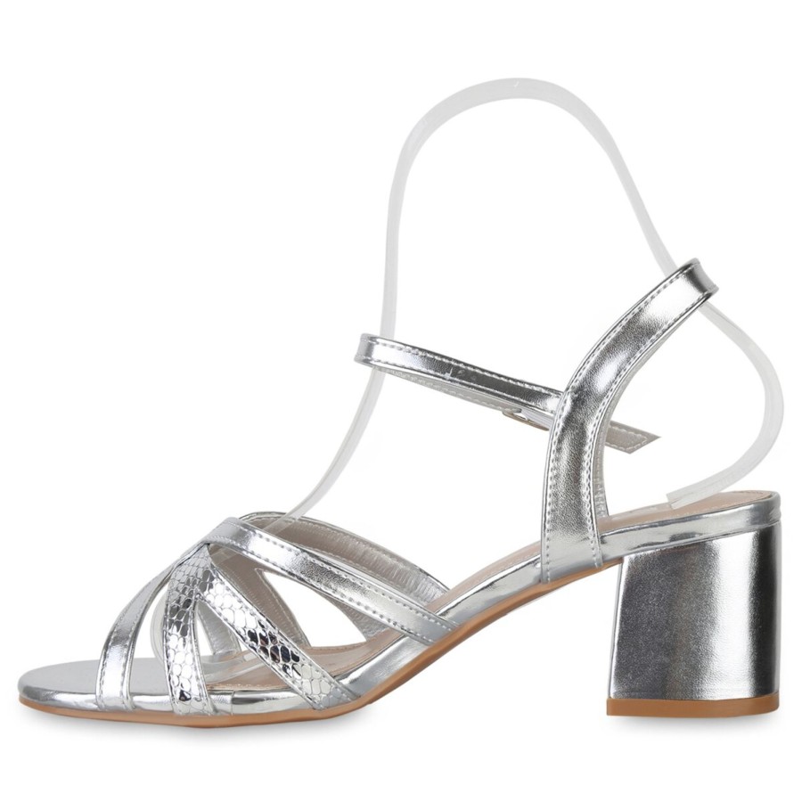 Damenschuhe Stiefelparadies | Damen Klassische Sandaletten In Silber Snake