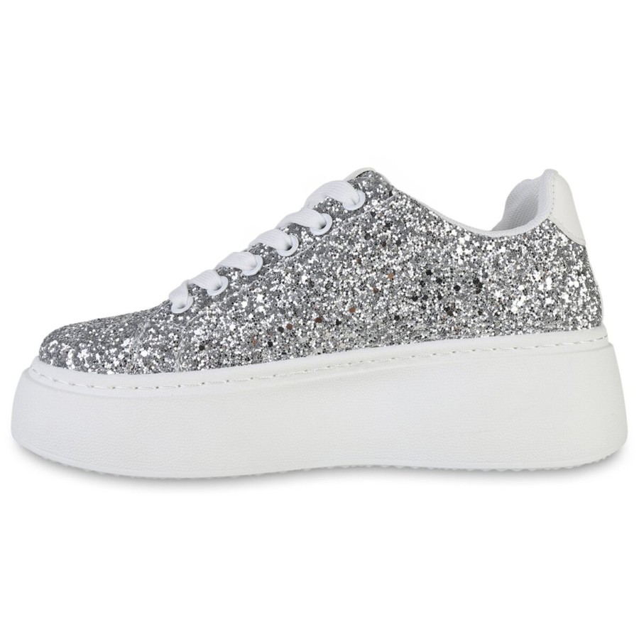 Damenschuhe Stiefelparadies | Damen Plateau Sneaker In Silber