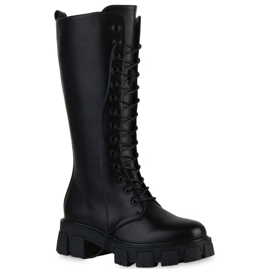 Damenschuhe Stiefelparadies | Damen Plateaustiefel In Schwarz