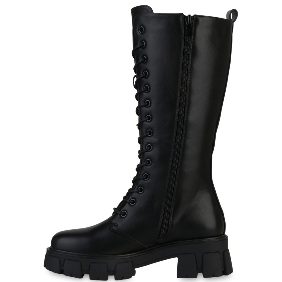 Damenschuhe Stiefelparadies | Damen Plateaustiefel In Schwarz