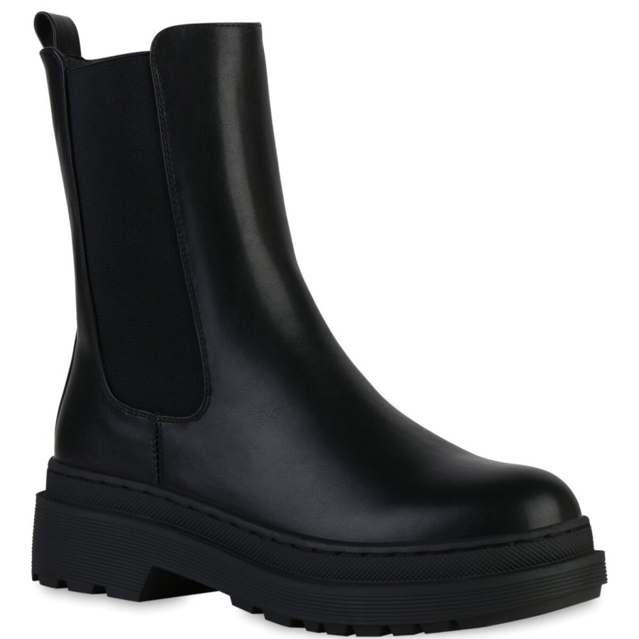 Damenschuhe Stiefelparadies | Damen Plateau Boots In Schwarz