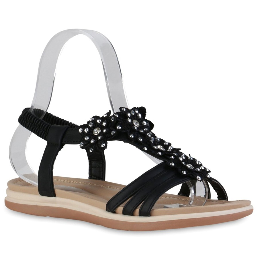 Damenschuhe Stiefelparadies | Damen Riemchensandalen In Schwarz