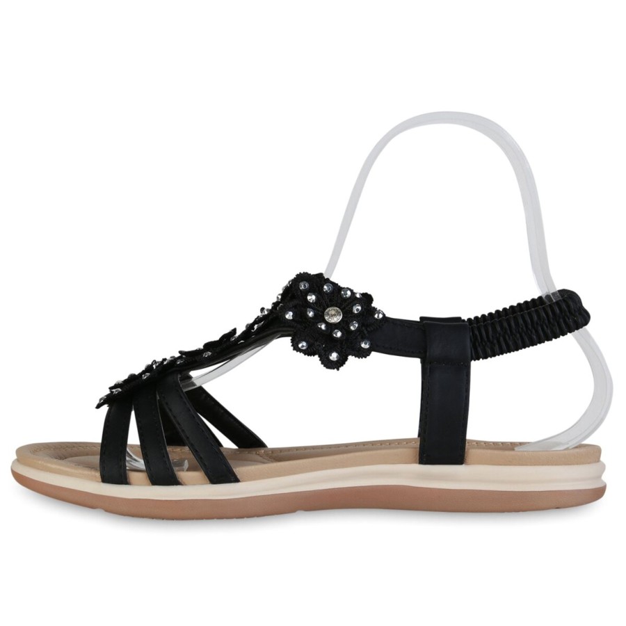 Damenschuhe Stiefelparadies | Damen Riemchensandalen In Schwarz