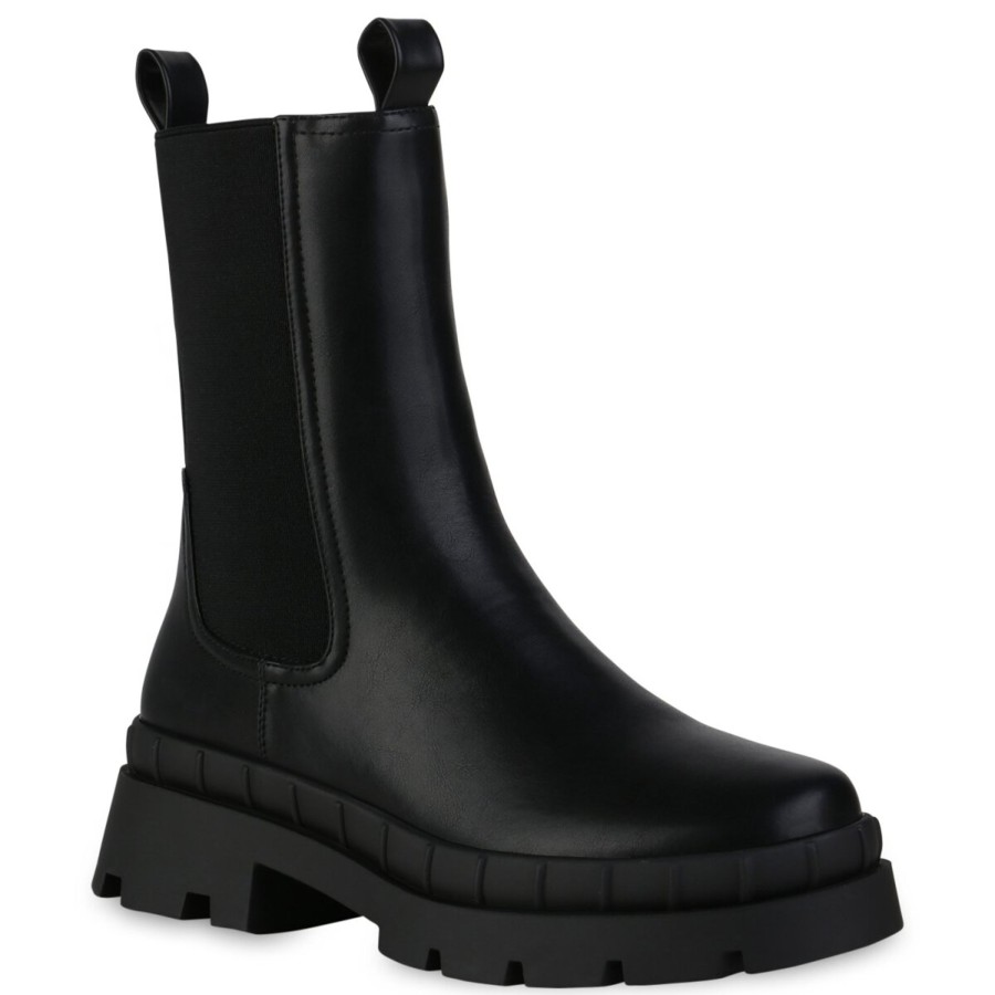 Damenschuhe Stiefelparadies | Damen Plateau Boots In Schwarz