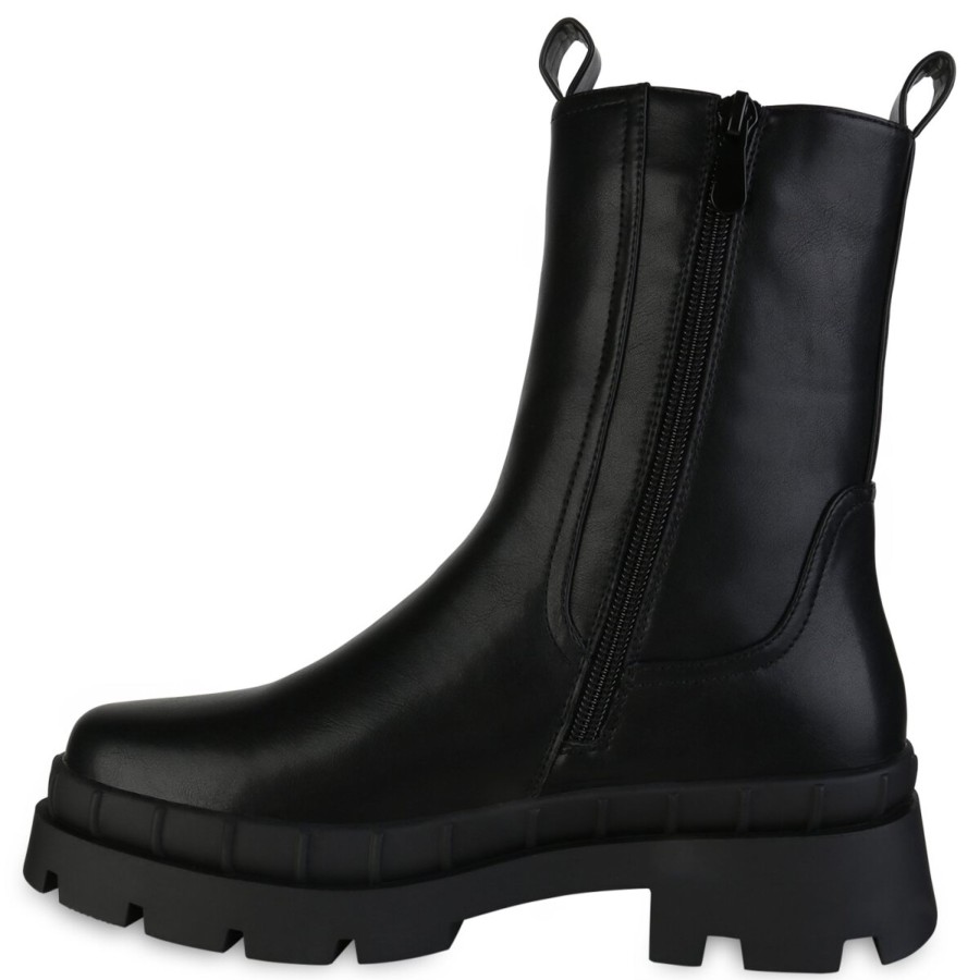 Damenschuhe Stiefelparadies | Damen Plateau Boots In Schwarz