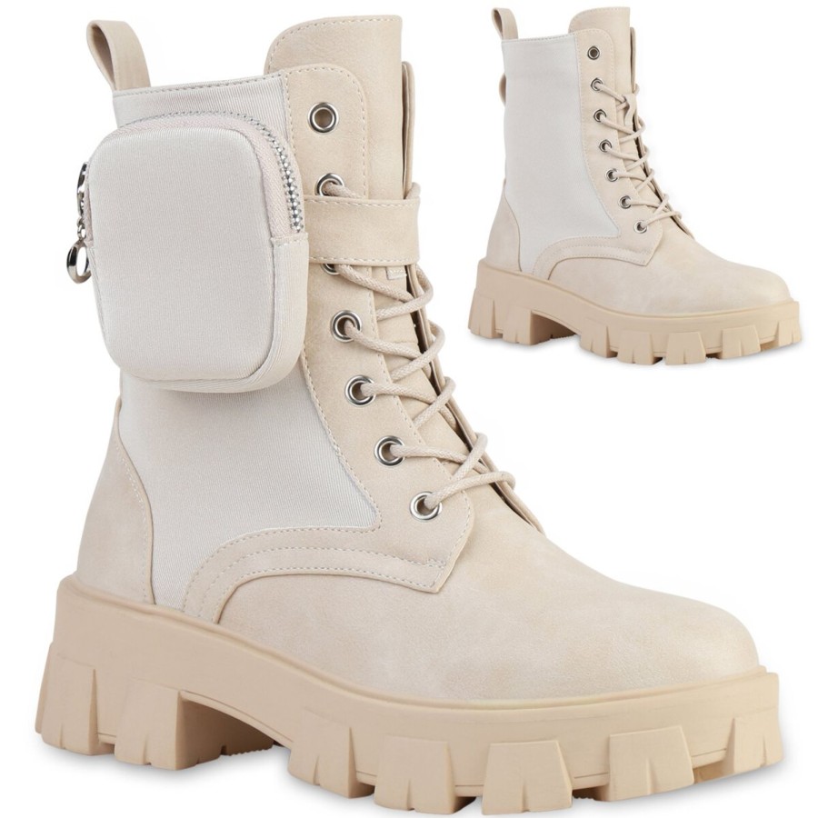 Damenschuhe Stiefelparadies | Damen Plateau Boots In Beige