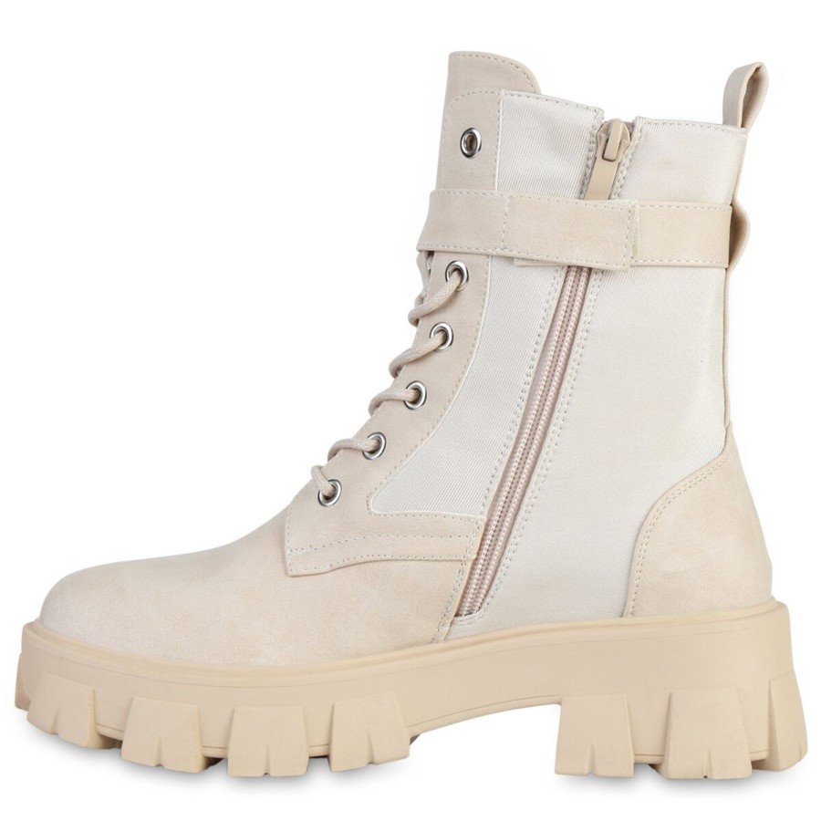 Damenschuhe Stiefelparadies | Damen Plateau Boots In Beige