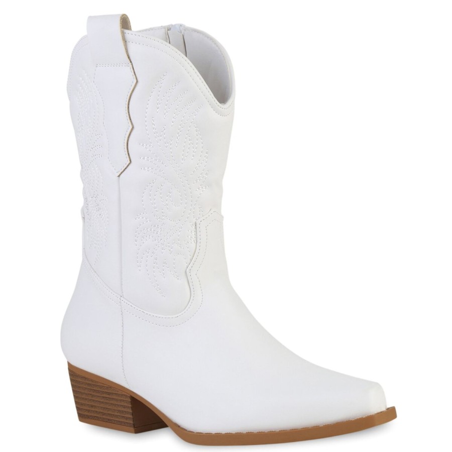 Damenschuhe Stiefelparadies | Damen Cowboy Boots In Weiss