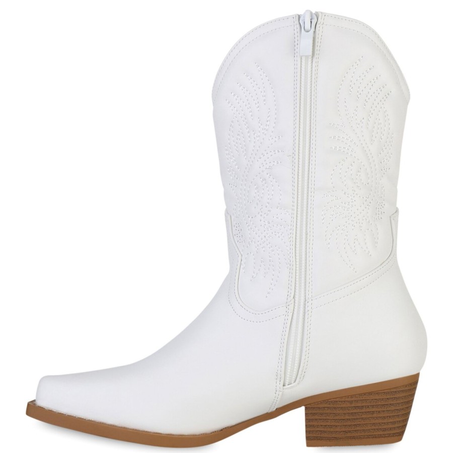 Damenschuhe Stiefelparadies | Damen Cowboy Boots In Weiss