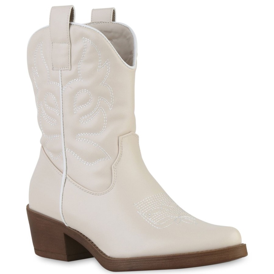 Damenschuhe Stiefelparadies | Damen Cowboy Boots In Beige