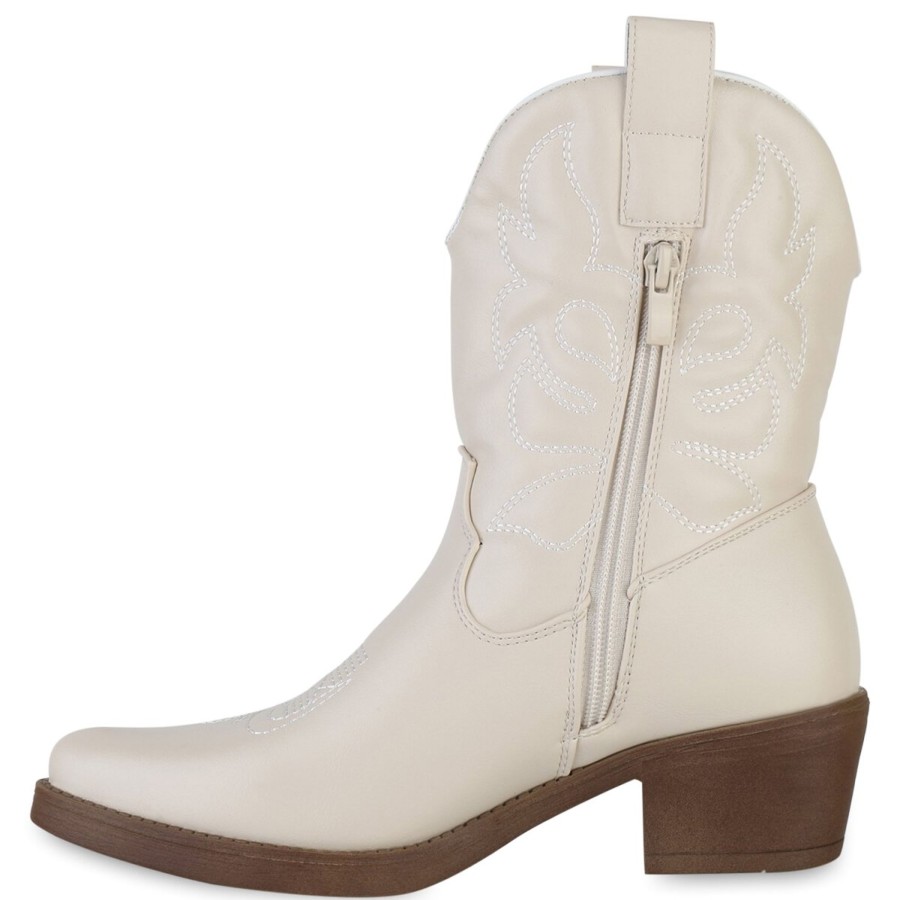 Damenschuhe Stiefelparadies | Damen Cowboy Boots In Beige