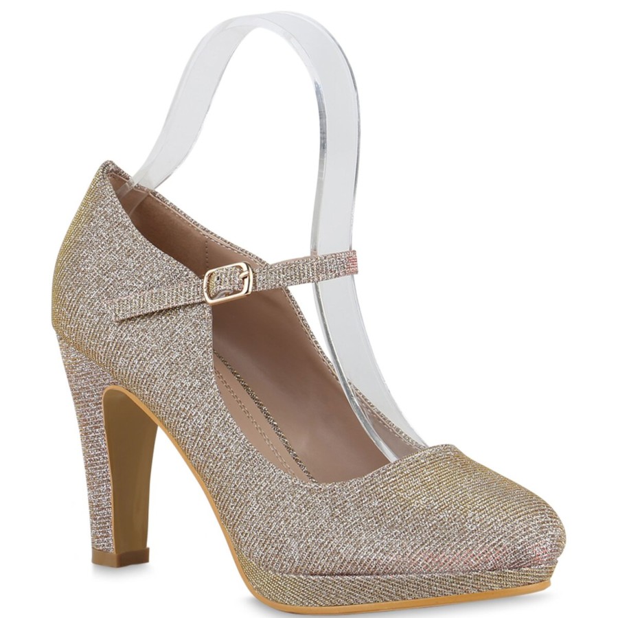 Damenschuhe Stiefelparadies | Damen Mary Janes In Rose Gold