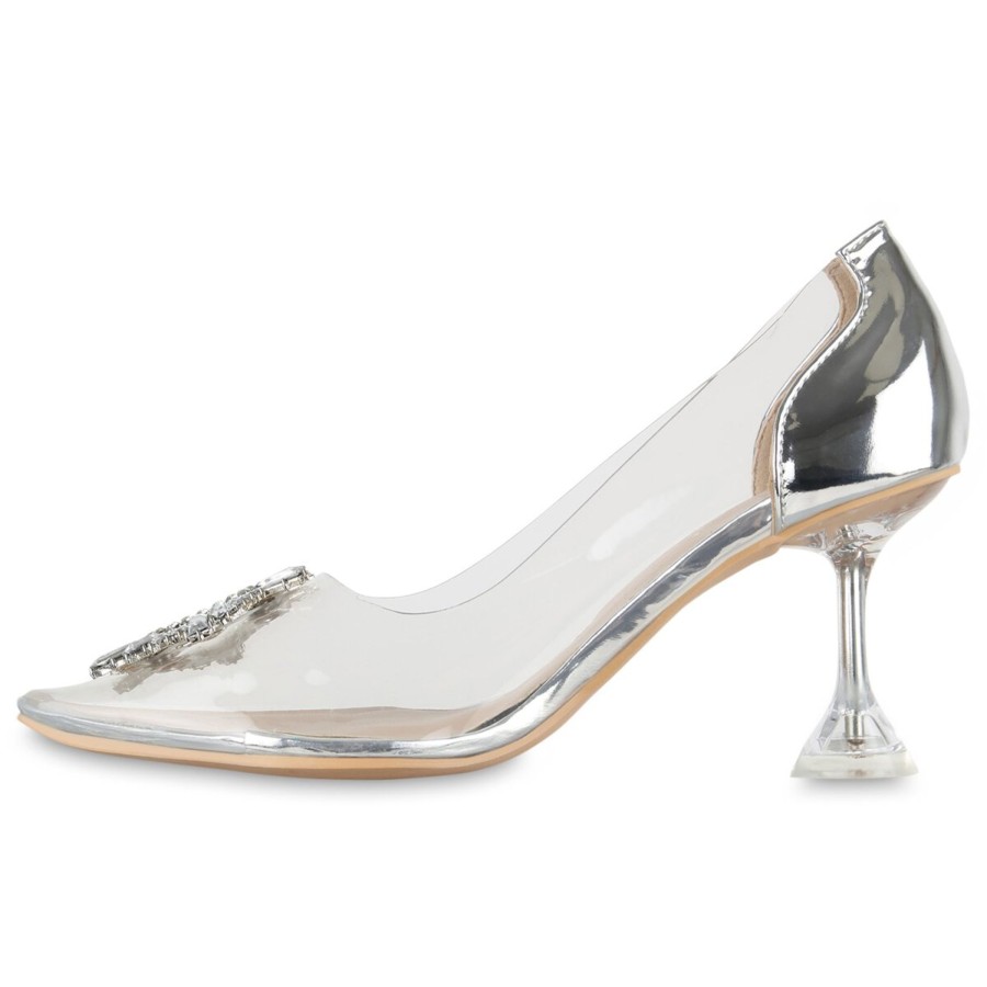 Damenschuhe Stiefelparadies | Damen Spitze Pumps In Silber