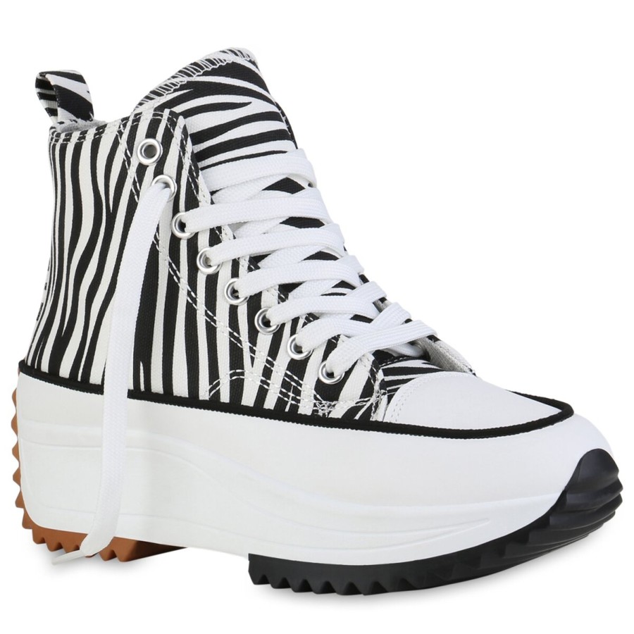 Damenschuhe Stiefelparadies | Damen Sneaker High In Schwarz Weiss Zebra