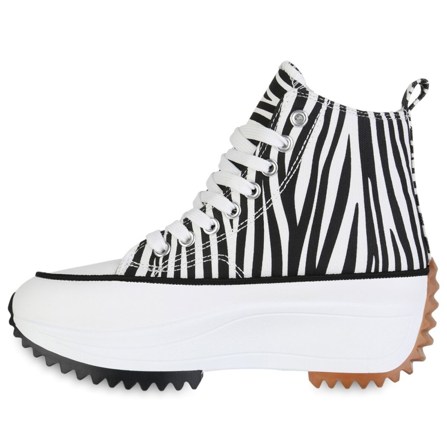 Damenschuhe Stiefelparadies | Damen Sneaker High In Schwarz Weiss Zebra