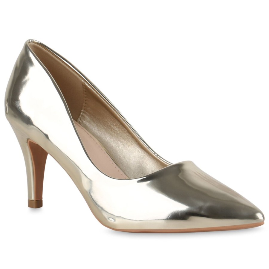 Damenschuhe Stiefelparadies | Damen Spitze Pumps In Gold