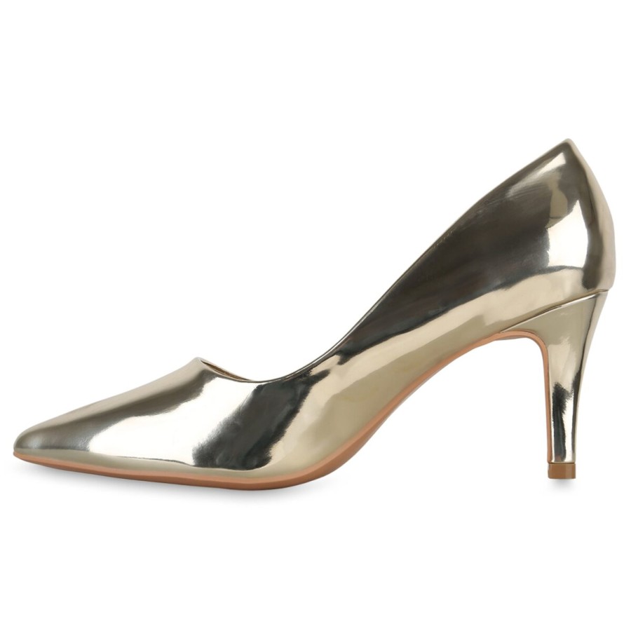 Damenschuhe Stiefelparadies | Damen Spitze Pumps In Gold