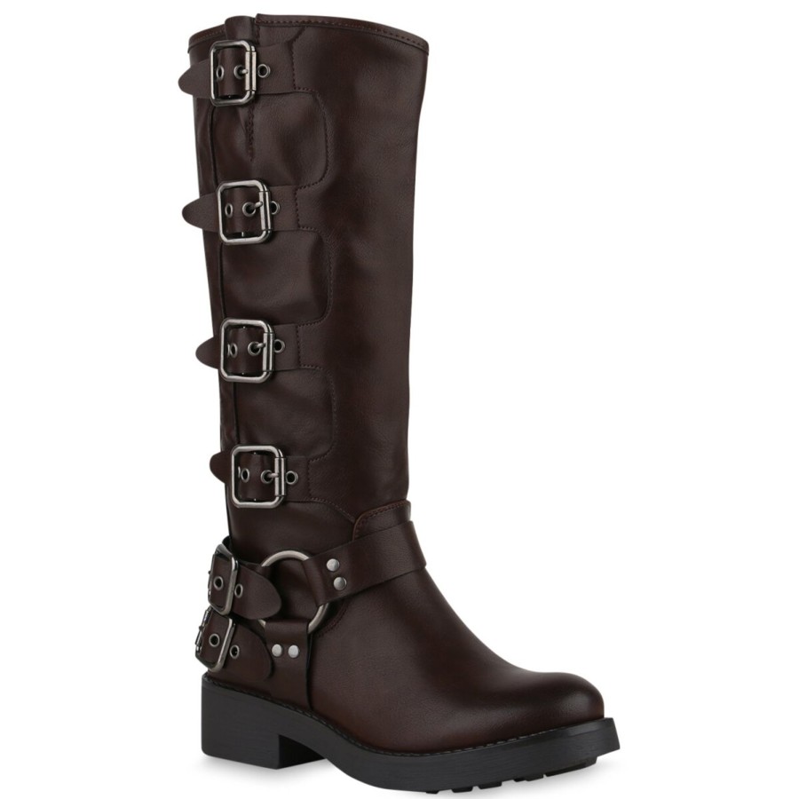 Damenschuhe Stiefelparadies | Damen Bikerstiefel In Braun