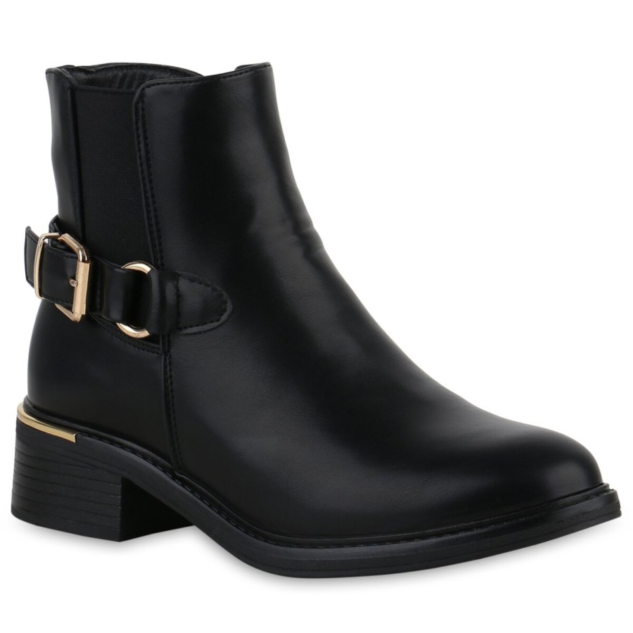 Damenschuhe Stiefelparadies | Damen Biker Boots In Schwarz