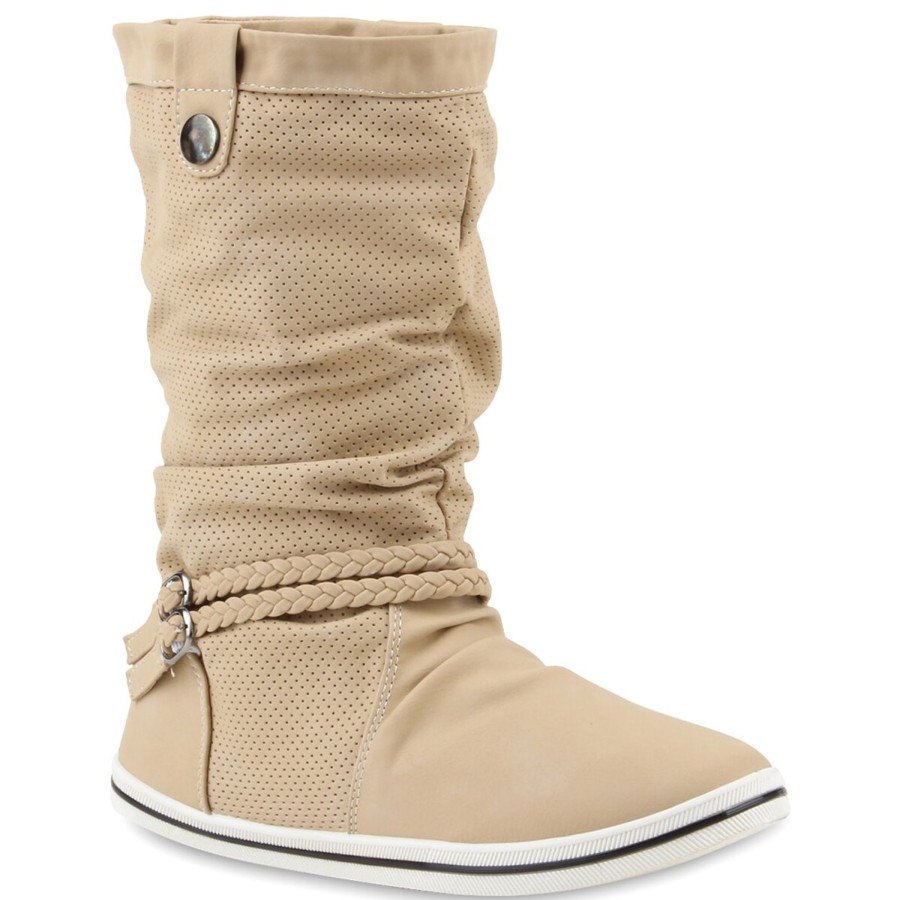 Damenschuhe Stiefelparadies | Damen Schlupfstiefel In Beige