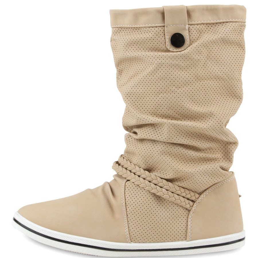 Damenschuhe Stiefelparadies | Damen Schlupfstiefel In Beige