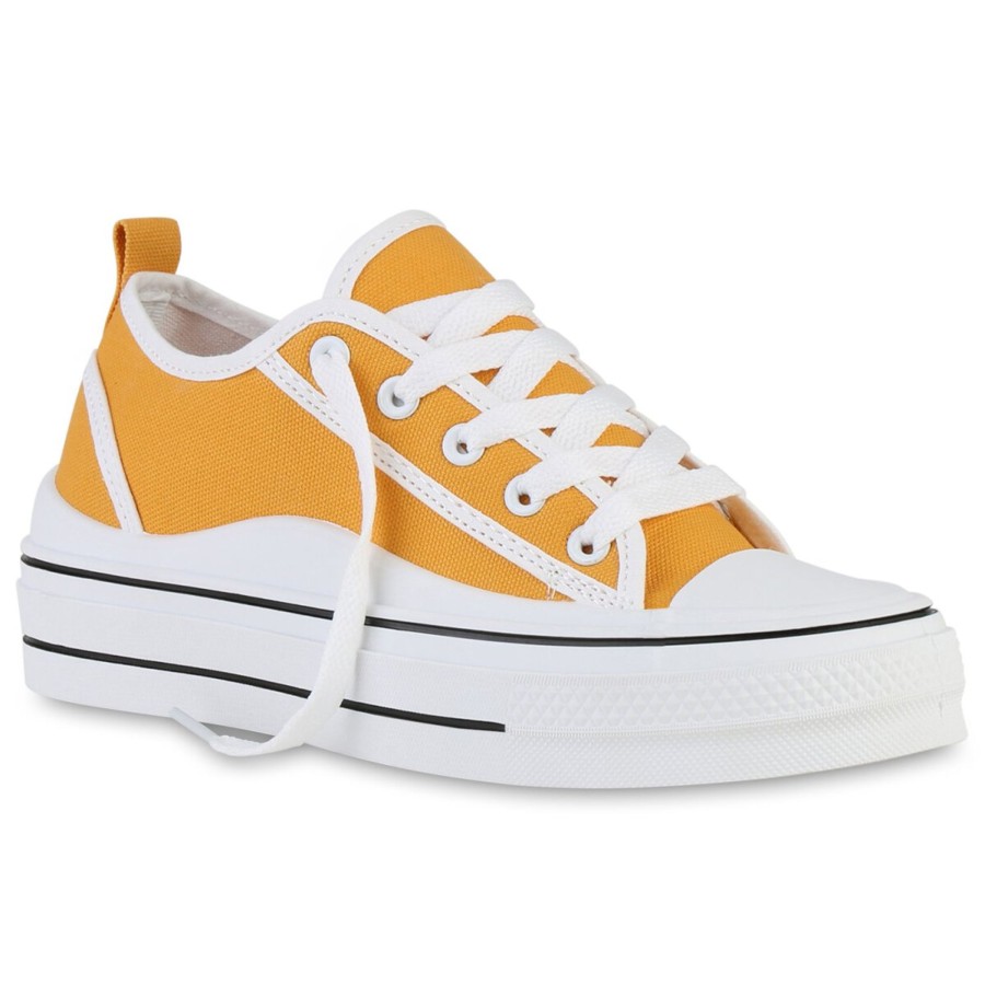 Damenschuhe Stiefelparadies | Damen Sneaker Low In Dark Yellow