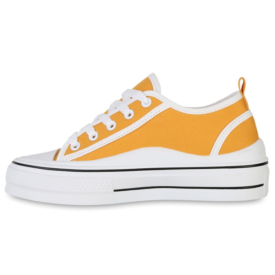 Damenschuhe Stiefelparadies | Damen Sneaker Low In Dark Yellow