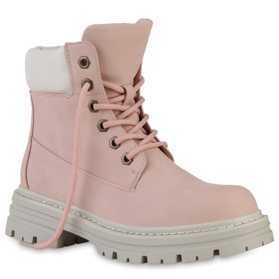 Damenschuhe Stiefelparadies | Damen Worker Boots In Rosa