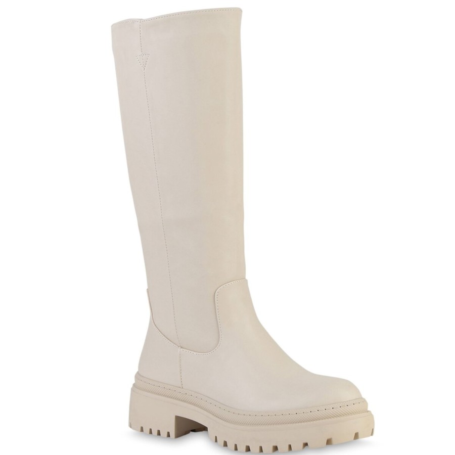 Damenschuhe Stiefelparadies | Damen Plateaustiefel In Beige