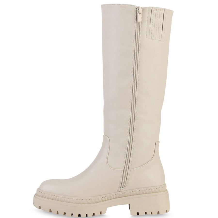 Damenschuhe Stiefelparadies | Damen Plateaustiefel In Beige