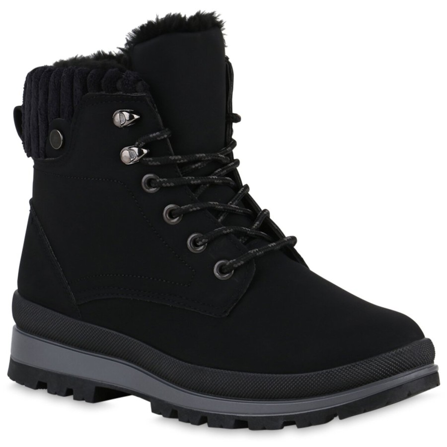 Damenschuhe Stiefelparadies | Damen Worker Boots In Schwarz