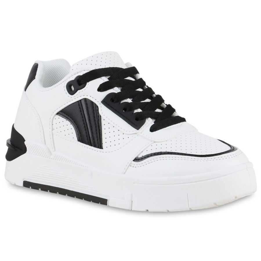 Damenschuhe Stiefelparadies | Damen Plateau Sneaker In Weiss Schwarz