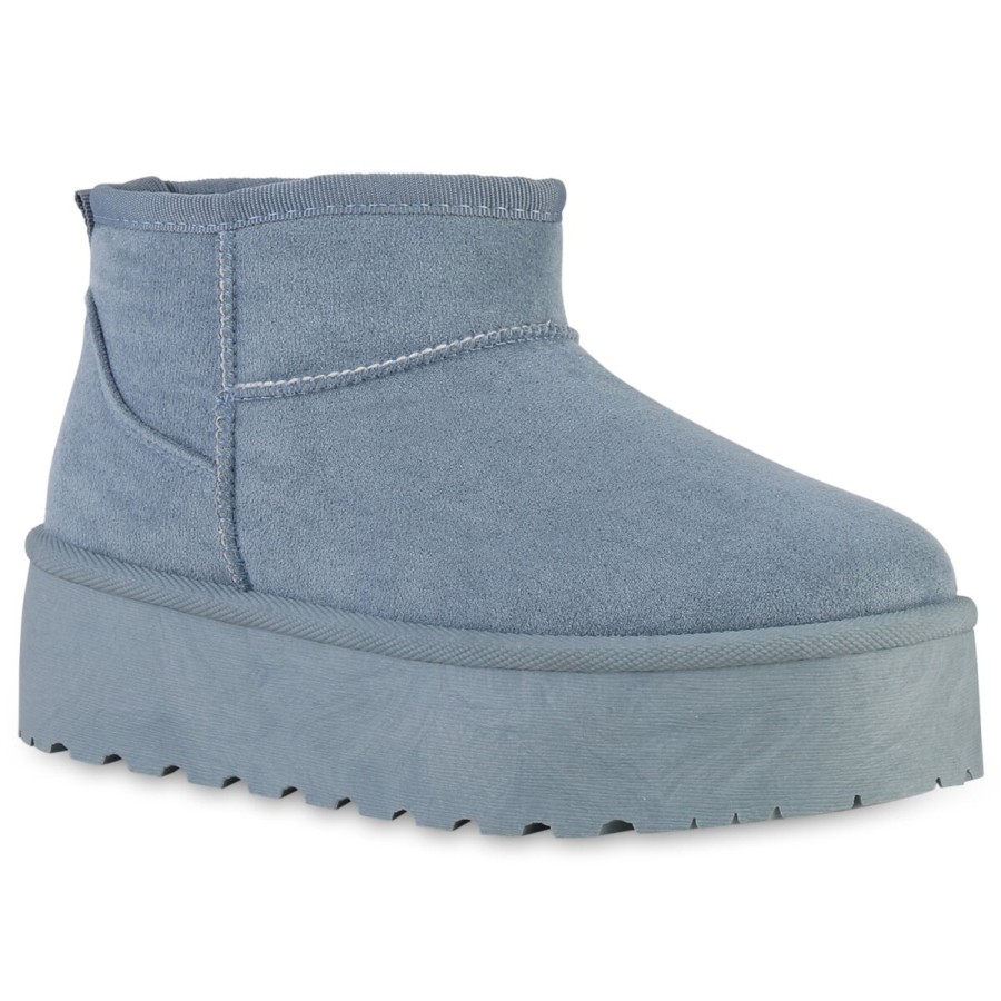 Damenschuhe Stiefelparadies | Damen Plateau Boots In Hellblau