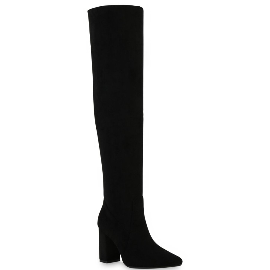 Damenschuhe Stiefelparadies | Damen Overknees In Schwarz Velours