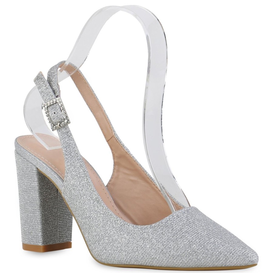 Damenschuhe Stiefelparadies | Damen Slingpumps In Silber