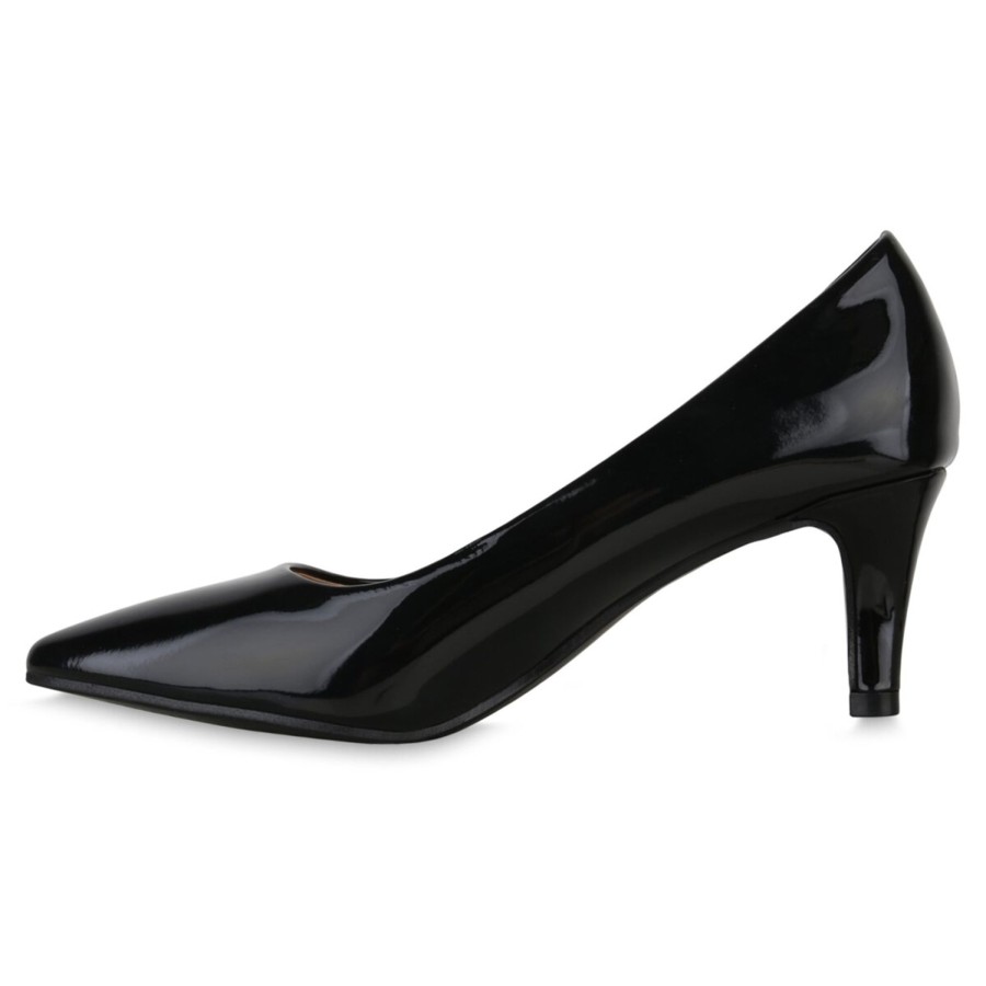 Damenschuhe Stiefelparadies | Damen Spitze Pumps In Schwarz Lack