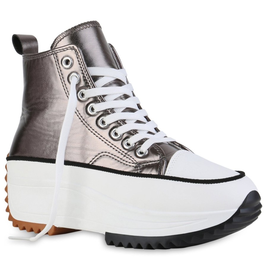 Damenschuhe Stiefelparadies | Damen Plateau Sneaker In Grau Metallic