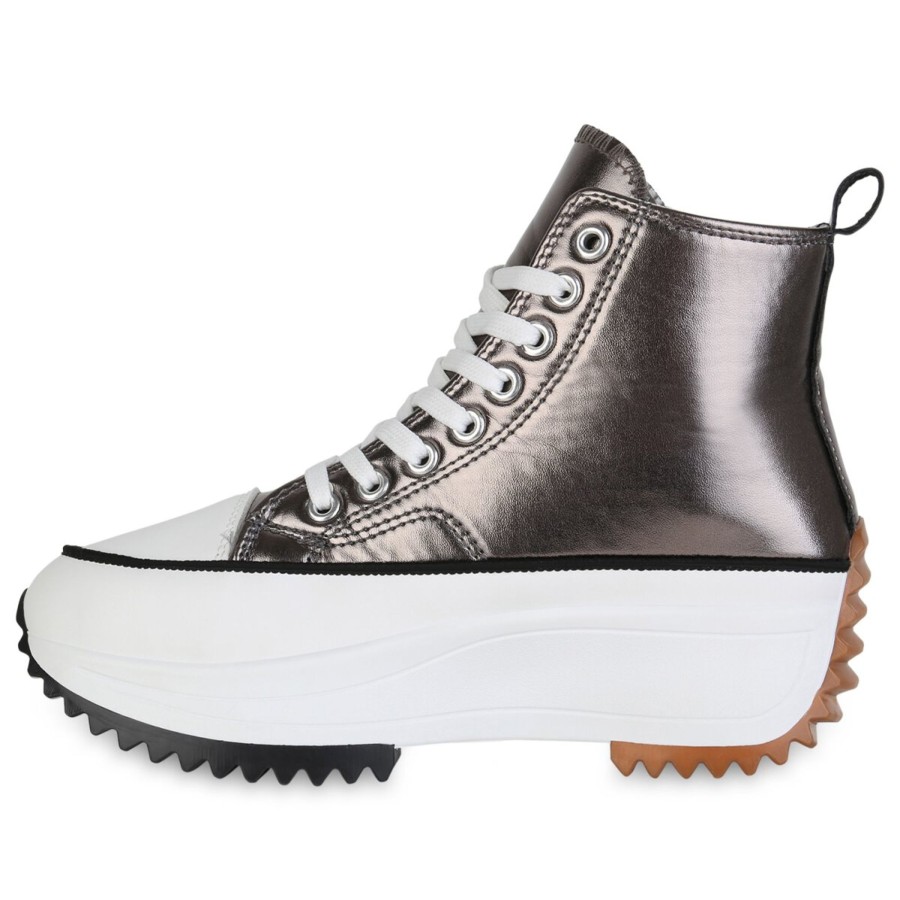 Damenschuhe Stiefelparadies | Damen Plateau Sneaker In Grau Metallic