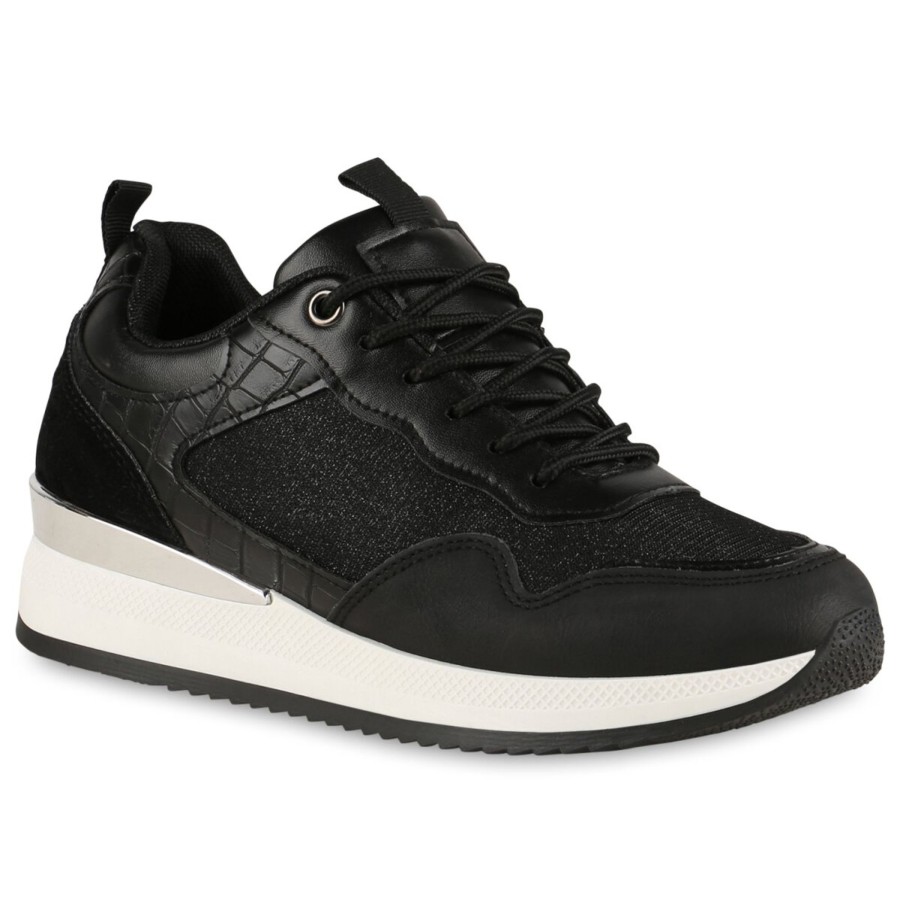 Damenschuhe Stiefelparadies | Damen Plateau Sneaker In Schwarz