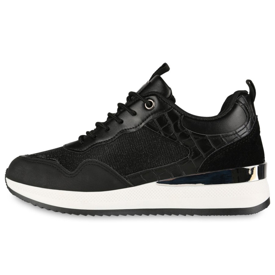 Damenschuhe Stiefelparadies | Damen Plateau Sneaker In Schwarz