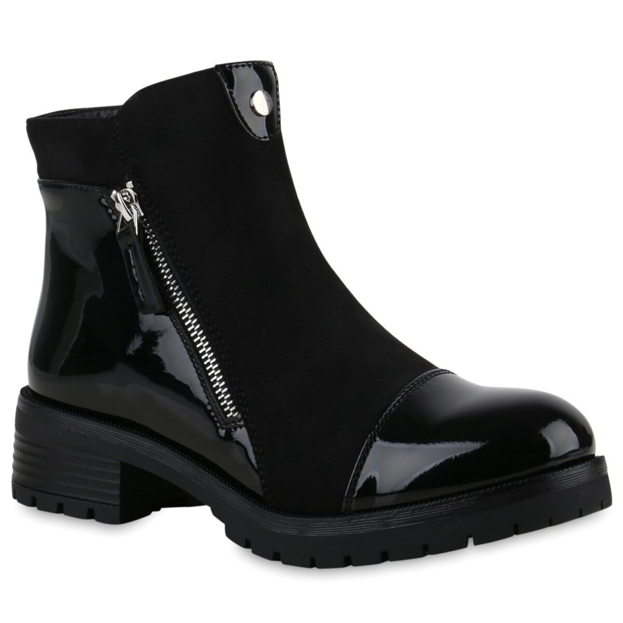 Damenschuhe Stiefelparadies | Damen Klassische Stiefeletten In Schwarz Lack