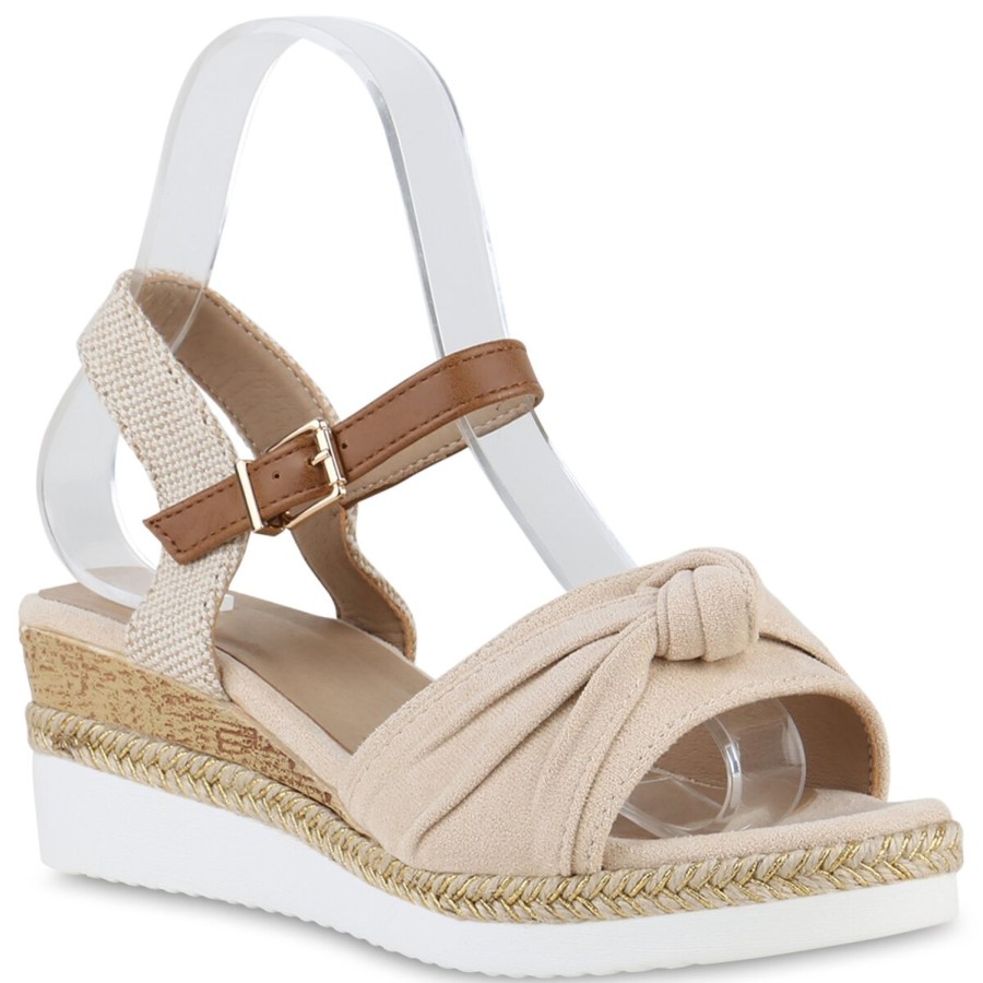 Damenschuhe Stiefelparadies | Damen Keilsandaletten In Beige