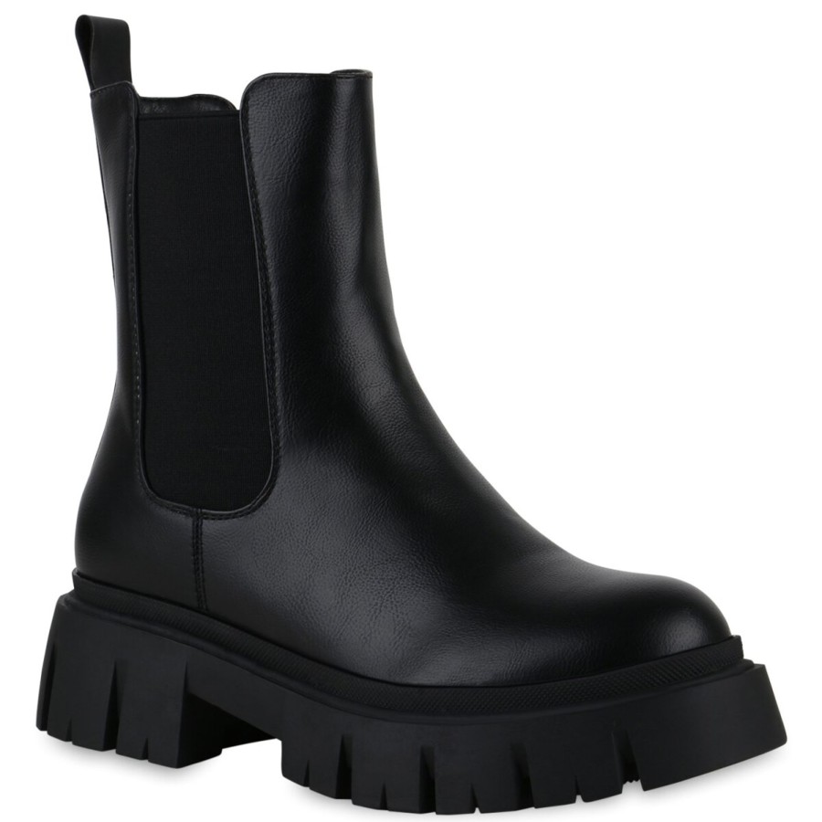 Damenschuhe Stiefelparadies | Damen Plateau Boots In Schwarz