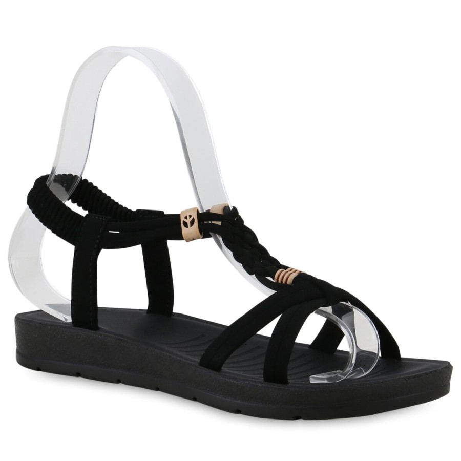 Damenschuhe Stiefelparadies | Damen Riemchensandalen In Schwarz