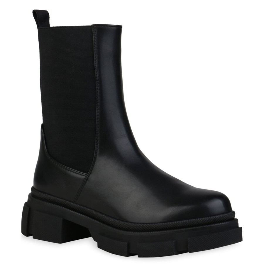 Damenschuhe Stiefelparadies | Damen Plateau Boots In Schwarz