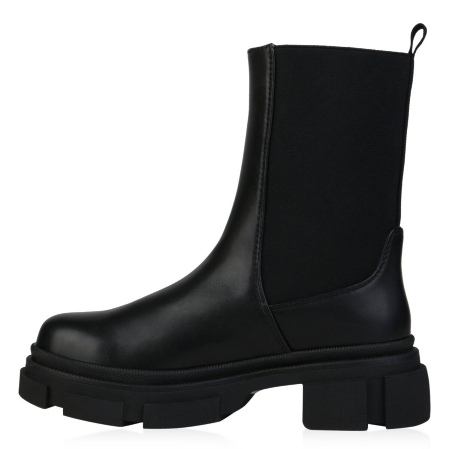 Damenschuhe Stiefelparadies | Damen Plateau Boots In Schwarz