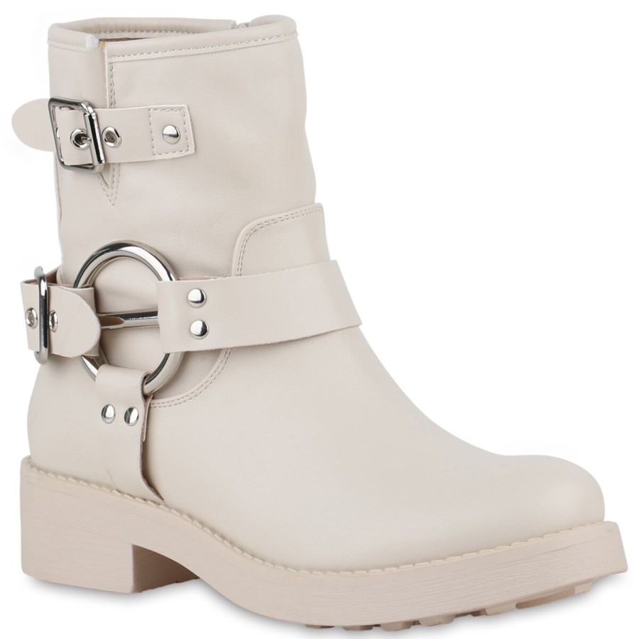 Damenschuhe Stiefelparadies | Damen Biker Boots In Beige