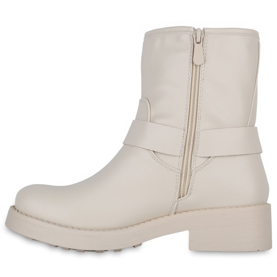 Damenschuhe Stiefelparadies | Damen Biker Boots In Beige