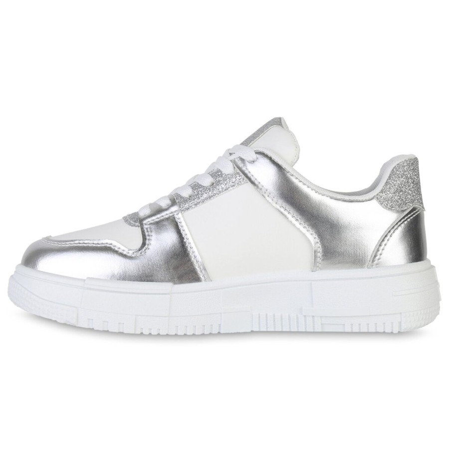 Damenschuhe Stiefelparadies | Damen Plateau Sneaker In Weiss Silber