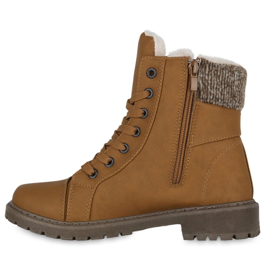 Damenschuhe Stiefelparadies | Damen Worker Boots In Hellbraun